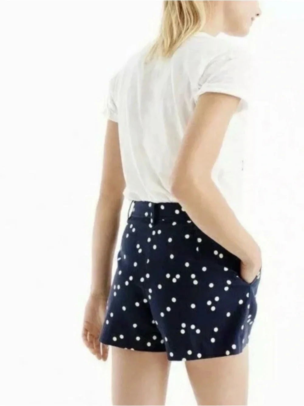 New J Crew High Waisted Pleated Indigo Polka Dot Shorts Size 00